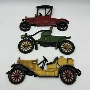 LOT OF 3 Vintage Sexton Cast Metal Plaques Wall Hangers Antique Model Cars